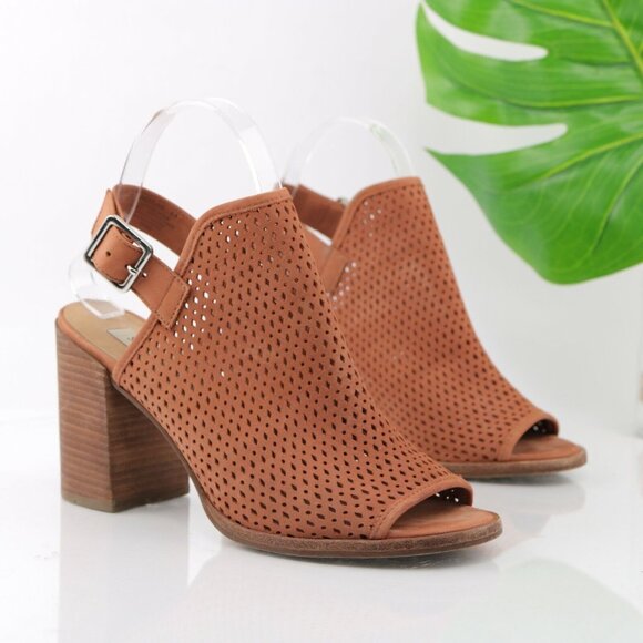 Steve Madden Shoes - Steve Madden Womens Neptune Sandal Size 8.5 Brown Leather Block Heel Peep Toe